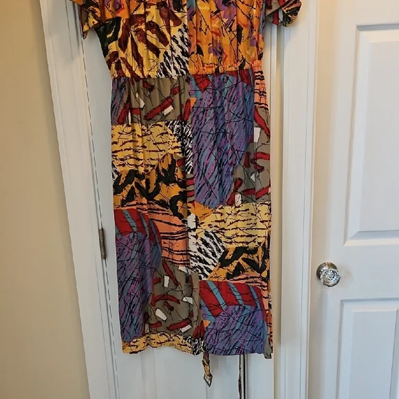 VINTAGE  90S TOGETHER MULTI COLOR BUTTON DOWN  MAXI DRESS - Picture 4 of 9